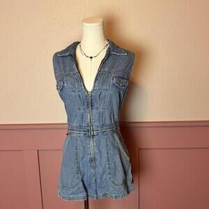 vtg 90s denim romper playsuit pepe jeans london denim sz medium cotton